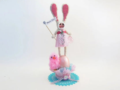 Bunny Girl Standing On Egg Figure - Vintage by Crystal | Vintage by Crystal Spun Cotton Ornament - Bon Ton goods