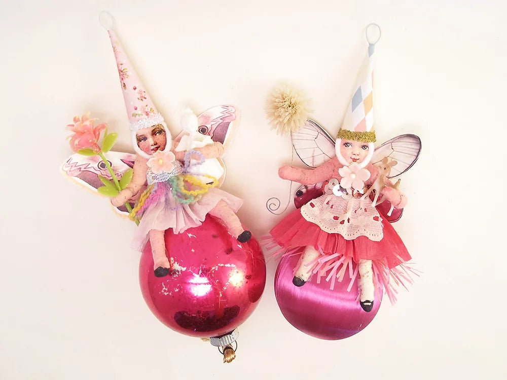 Butterfly Fairy On Ball Ornament - Vintage Inspired Spun Cotton - Bon Ton goods