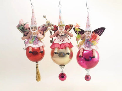 Butterfly Fairy On Ball Ornament - Vintage Inspired Spun Cotton | Vintage by Crystal Spun Cotton Ornament - Bon Ton goods