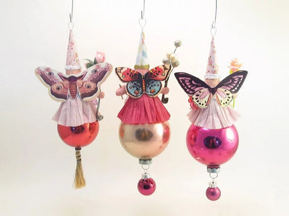 Butterfly Fairy On Ball Ornament - Vintage Inspired Spun Cotton | Vintage by Crystal Spun Cotton Ornament - Bon Ton goods