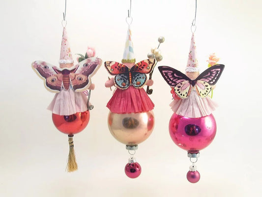 Butterfly Fairy On Ball Ornament - Vintage Inspired Spun Cotton | Vintage by Crystal Spun Cotton Ornament - Bon Ton goods