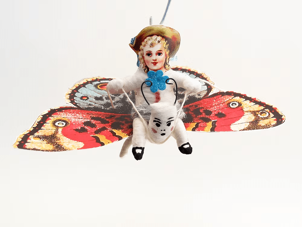 Butterfly Rider Figure/Ornament | Vintage by Crystal Spun Cotton Ornament - Bon Ton goods