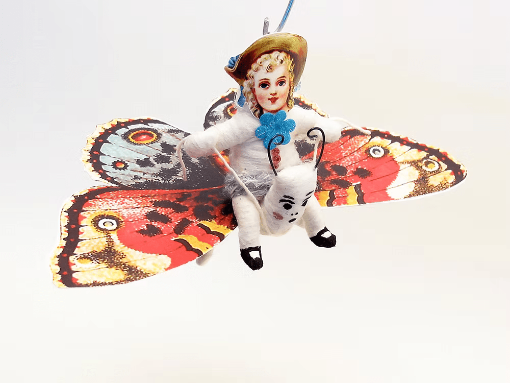 Butterfly Rider Figure/Ornament | Vintage by Crystal Spun Cotton Ornament - Bon Ton goods