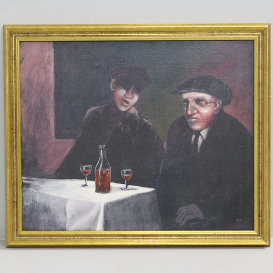 Café Society – Mid-Century Oil Painting of Two Figures - Bon Ton goods