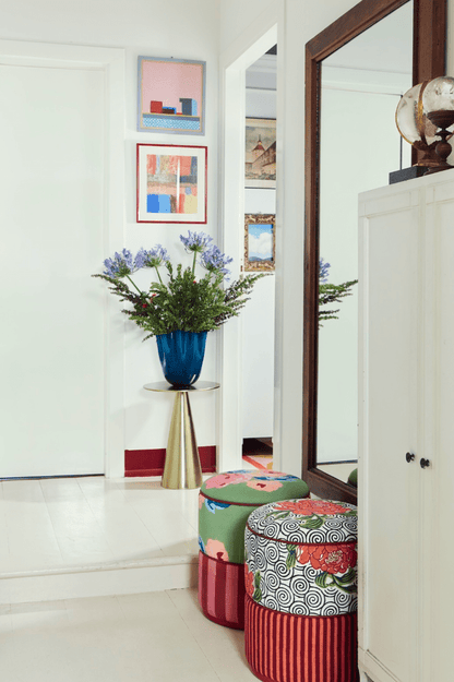 Camelia Black and Stripes Maroon/Orange Pouf - Ottoman | Lisa Corti - Bon Ton goods
