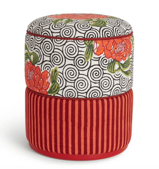 Camelia Black and Stripes Maroon/Orange Pouf - Ottoman | Lisa Corti - Bon Ton goods