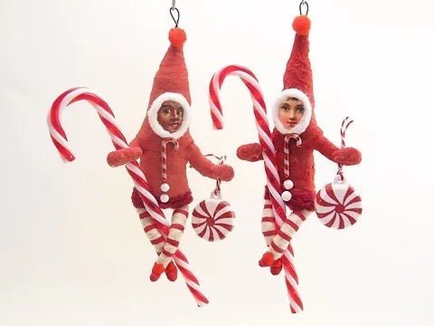 Candy Cane Clinger - Vintage Inspired Spun Cotton | Vintage by Crystal Spun Cotton Ornament - Bon Ton goods