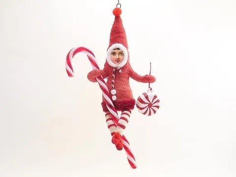Candy Cane Clinger - Vintage Inspired Spun Cotton | Vintage by Crystal Spun Cotton Ornament - Bon Ton goods