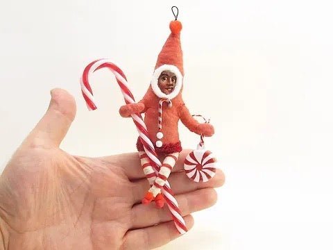 Candy Cane Clinger - Vintage Inspired Spun Cotton | Vintage by Crystal Spun Cotton Ornament - Bon Ton goods
