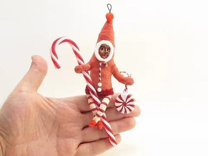 Candy Cane Clinger - Vintage Inspired Spun Cotton | Vintage by Crystal Spun Cotton Ornament - Bon Ton goods