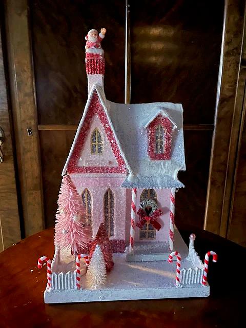 Candy Cane Cottage Christmas House – Glittery Storybook Holiday Décor - Bon Ton goods