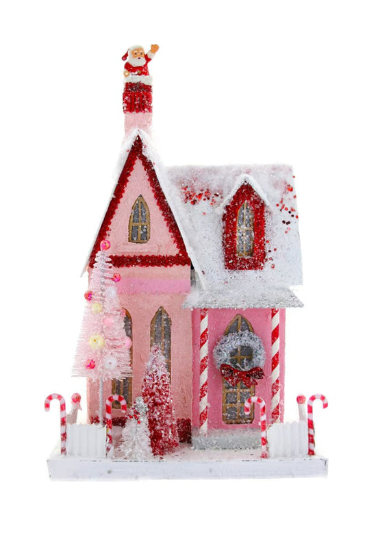 Candy Cane Cottage Christmas House – Glittery Storybook Holiday Décor - Bon Ton goods