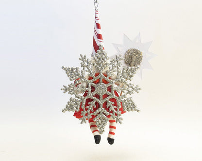 Candy Cane Striped Princess On Snowflake Ornament - Vintage by Crystal | Vintage by Crystal Spun Cotton Ornament - Bon Ton goods