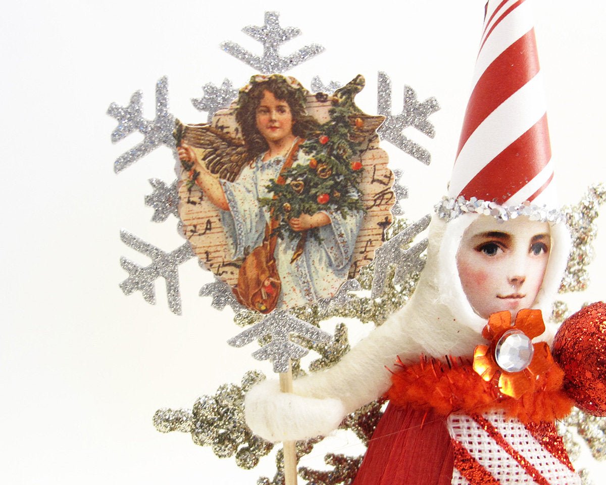 Candy Cane Striped Princess On Snowflake Ornament - Vintage by Crystal | Vintage by Crystal Spun Cotton Ornament - Bon Ton goods