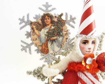 Candy Cane Striped Princess On Snowflake Ornament - Vintage by Crystal | Vintage by Crystal Spun Cotton Ornament - Bon Ton goods