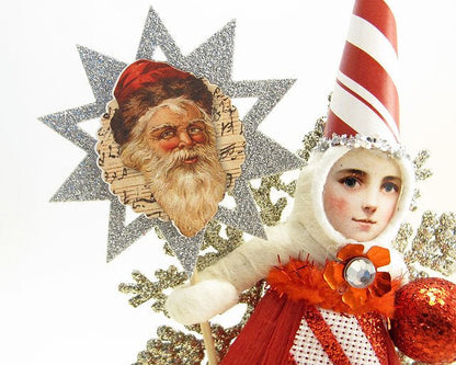 Candy Cane Striped Princess On Snowflake Ornament - Vintage by Crystal | Vintage by Crystal Spun Cotton Ornament - Bon Ton goods