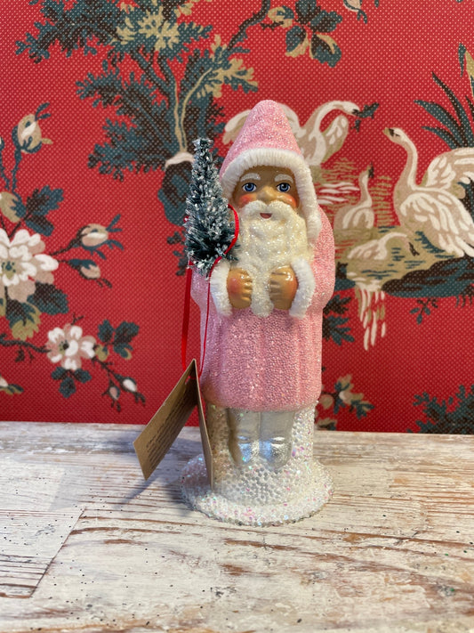 Candy Pink Santa With Tree Beaded | Ino Schaller - Bon Ton goods
