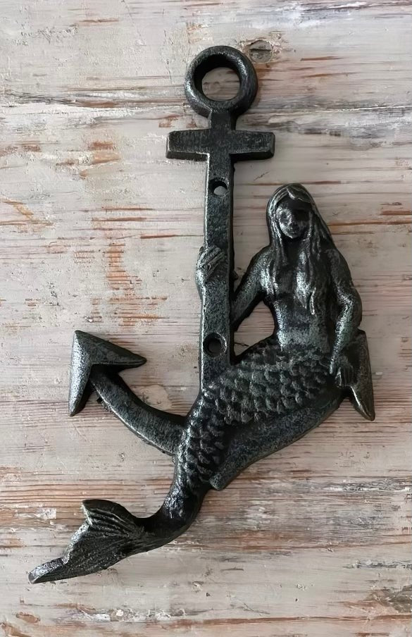 Cast Iron Hook Mermaid on Anchor - Vintage - Bon Ton goods