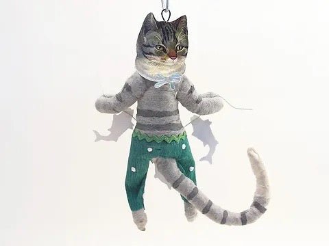 Cat Boy Catching Fish Ornament - Vintage Inspired Spun Cotton - Bon Ton goods