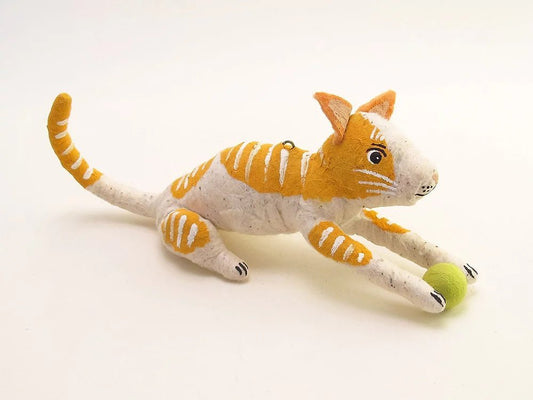 Cat With Ball Ornament - Orange Tabby - Vintage Inspired Spun Cotton | Vintage by Crystal Spun Cotton Ornament - Bon Ton goods