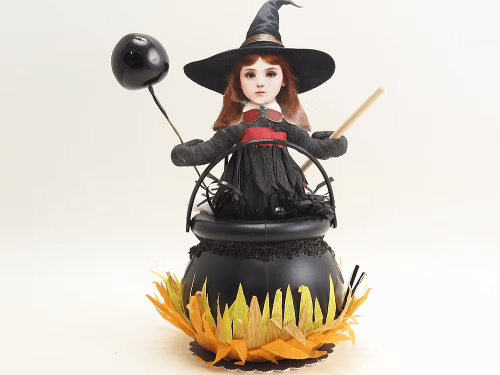 Cauldron Witch Figure | Vintage by Crystal Spun Cotton Ornament - Bon Ton goods