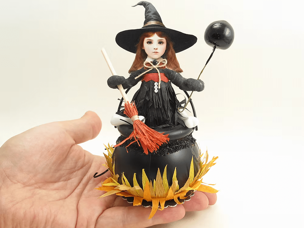 Cauldron Witch Figure | Vintage by Crystal Spun Cotton Ornament - Bon Ton goods