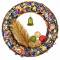 Celestial Noël Christmas Wreath by Eclectic Tree with vintage Santas, gold tree and green glass bell