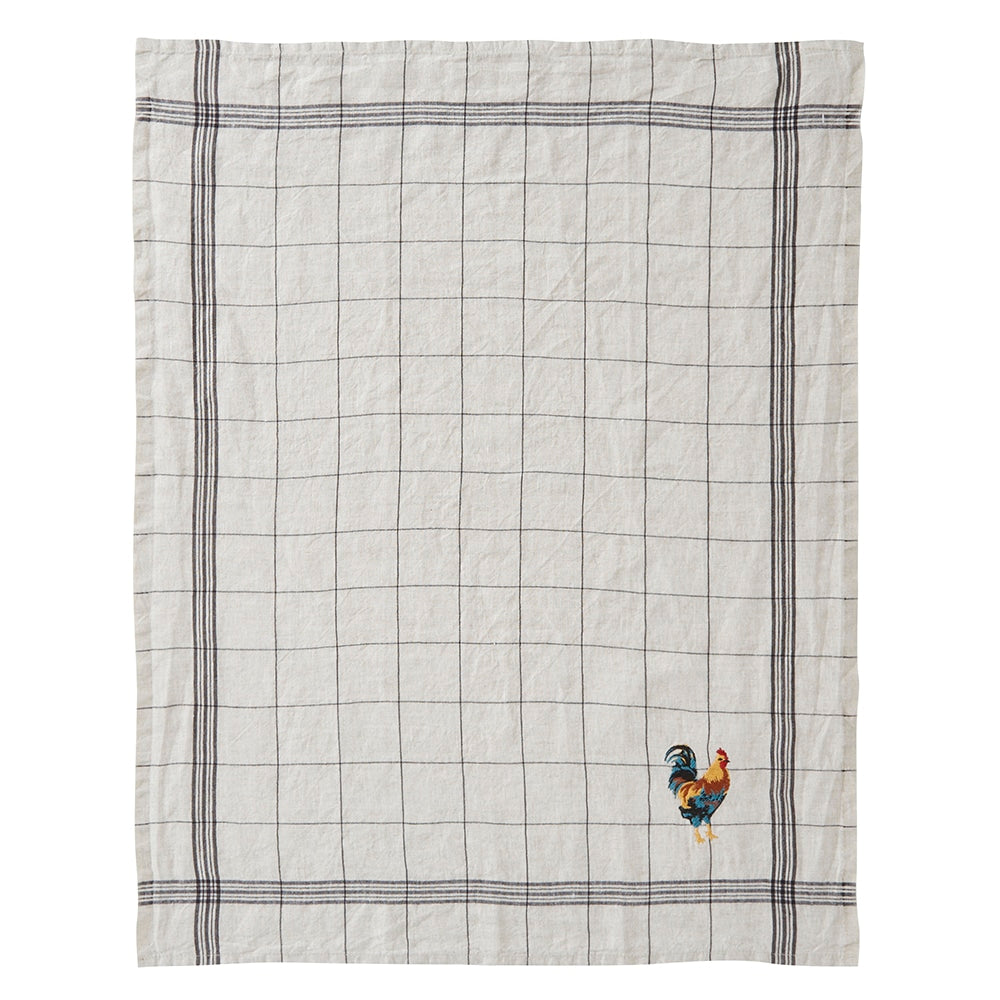 Charvet Éditions Bistrot linen tea towel embroidered with a rooster
