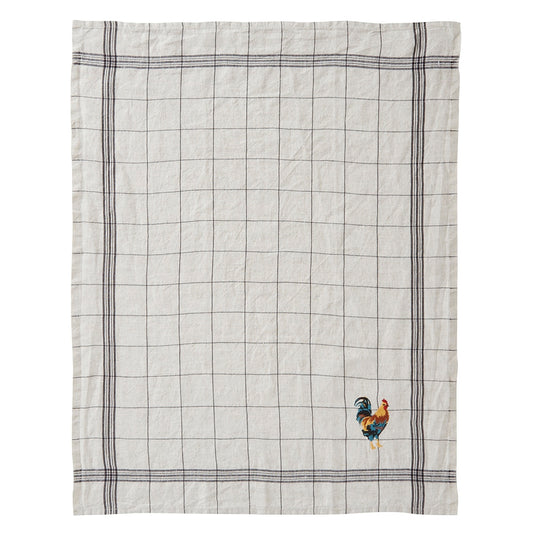 Charvet Éditions Bistrot linen tea towel embroidered with a rooster