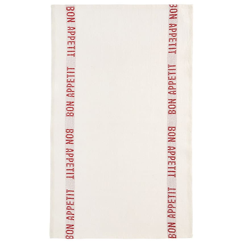 Charvet Éditions Bon Appétit tea towel in Blanc / Rouge