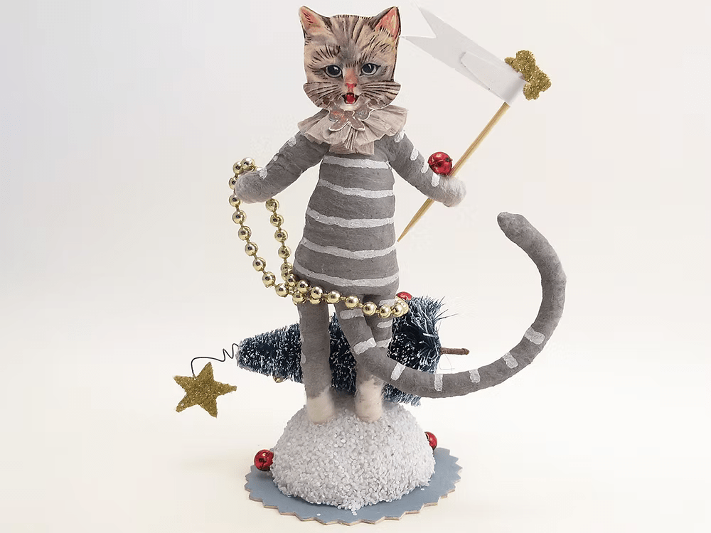 Christmas "Cat-astrophe" Figure | Vintage by Crystal Spun Cotton Ornament - Bon Ton goods