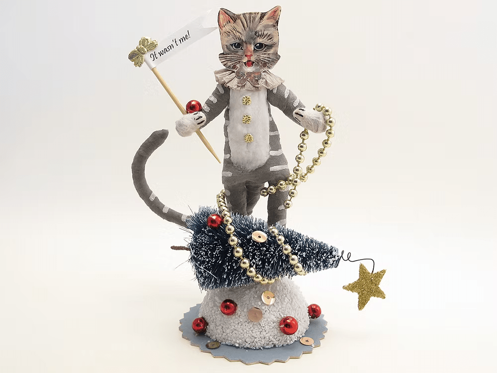 Christmas "Cat-astrophe" Figure | Vintage by Crystal Spun Cotton Ornament - Bon Ton goods