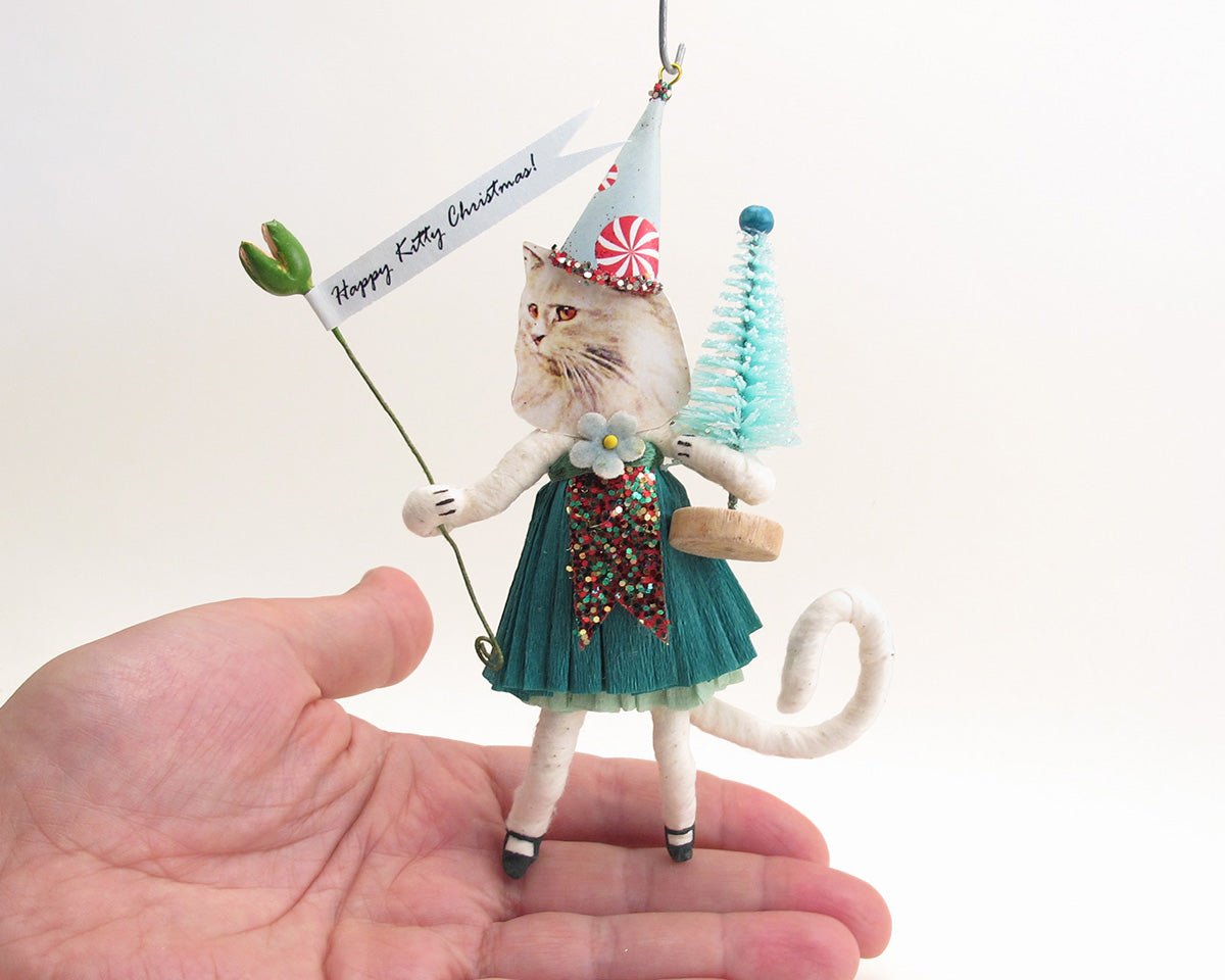 Christmas Kitty Ornament | Vintage by Crystal Spun Cotton Ornament - Bon Ton goods