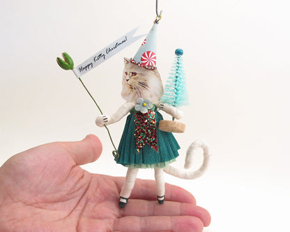 Christmas Kitty Ornament | Vintage by Crystal Spun Cotton Ornament - Bon Ton goods