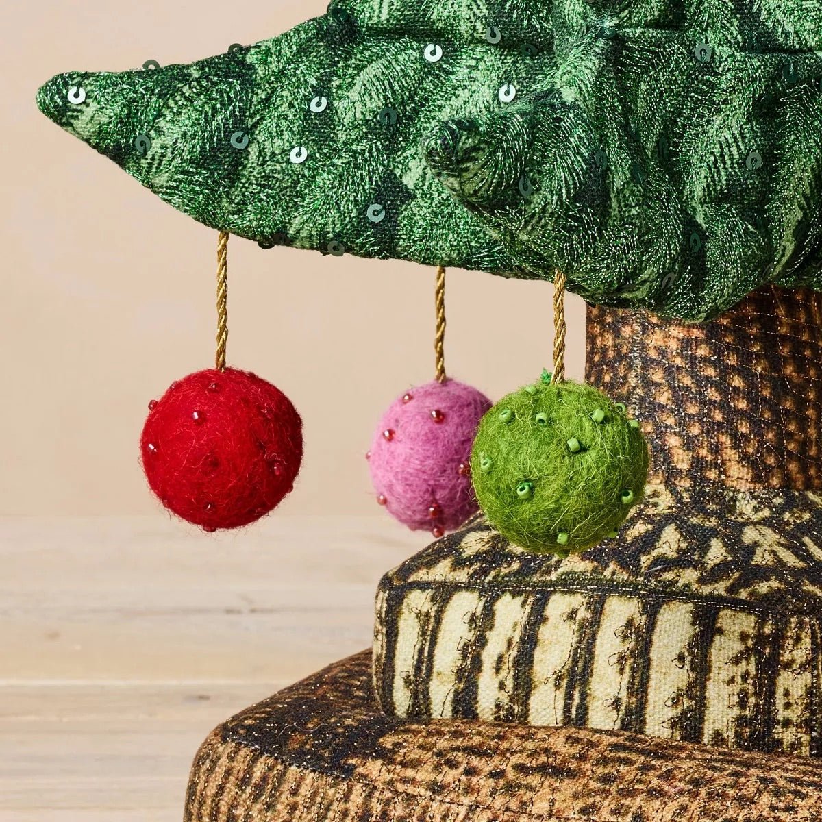 Christmas Tree Pillow with Ball Ornaments | John Derian - Bon Ton goods