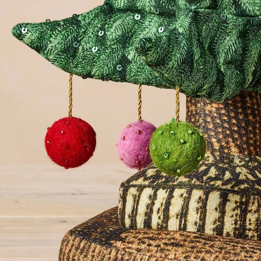 Christmas Tree Pillow with Ball Ornaments | John Derian - Bon Ton goods