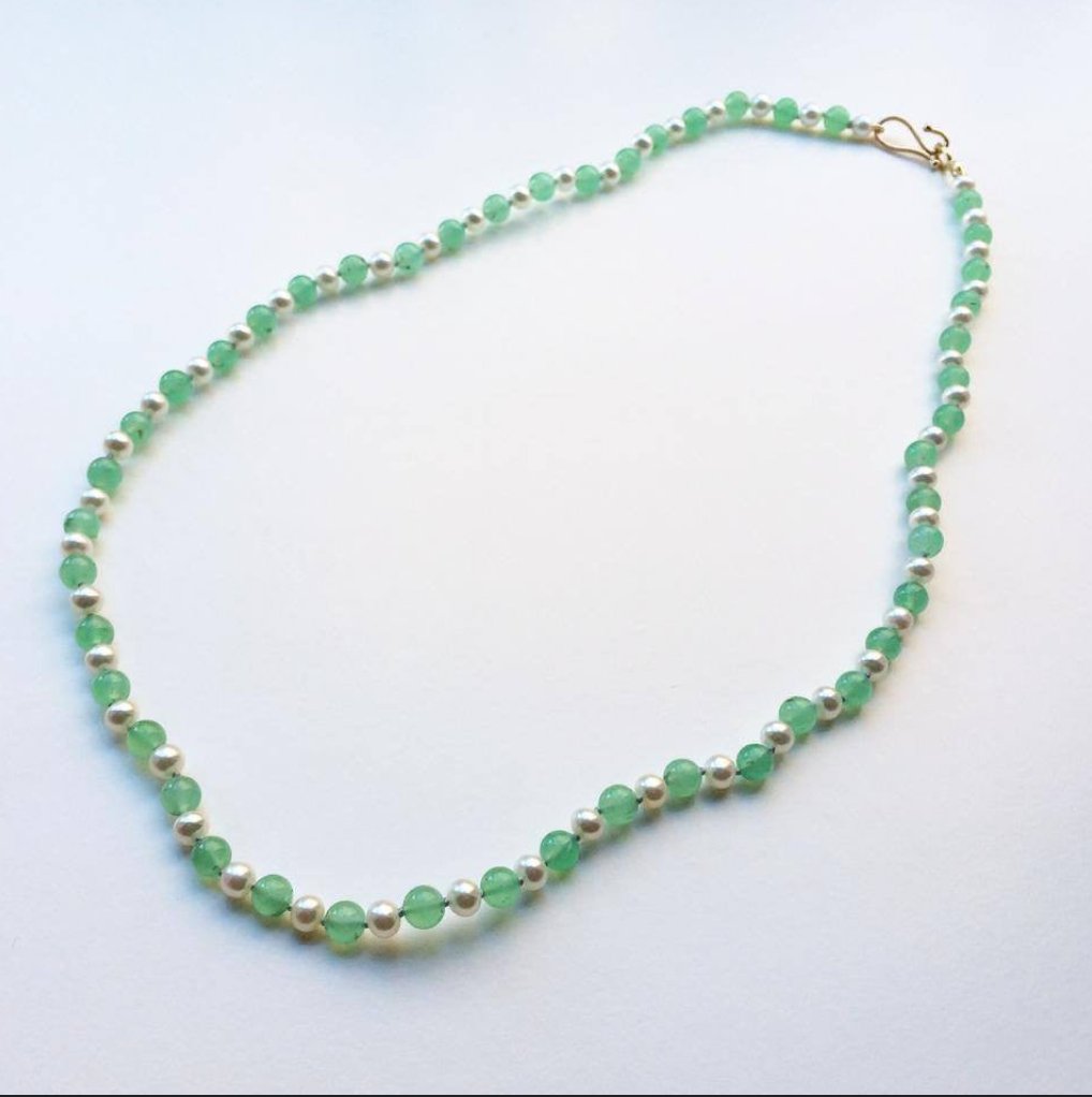 Chrysoprase and White Pearl Necklace | Mikkel Brøgger - Bon Ton goods