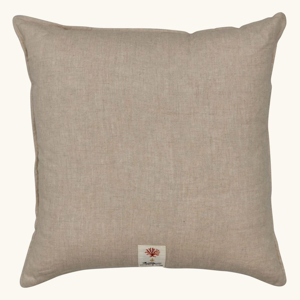 Natural linen back of the Coral & Tusk Partridge in a Pear Tree pillow