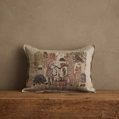 Coral & Tusk Storytime Pillow embroidered on natural linen