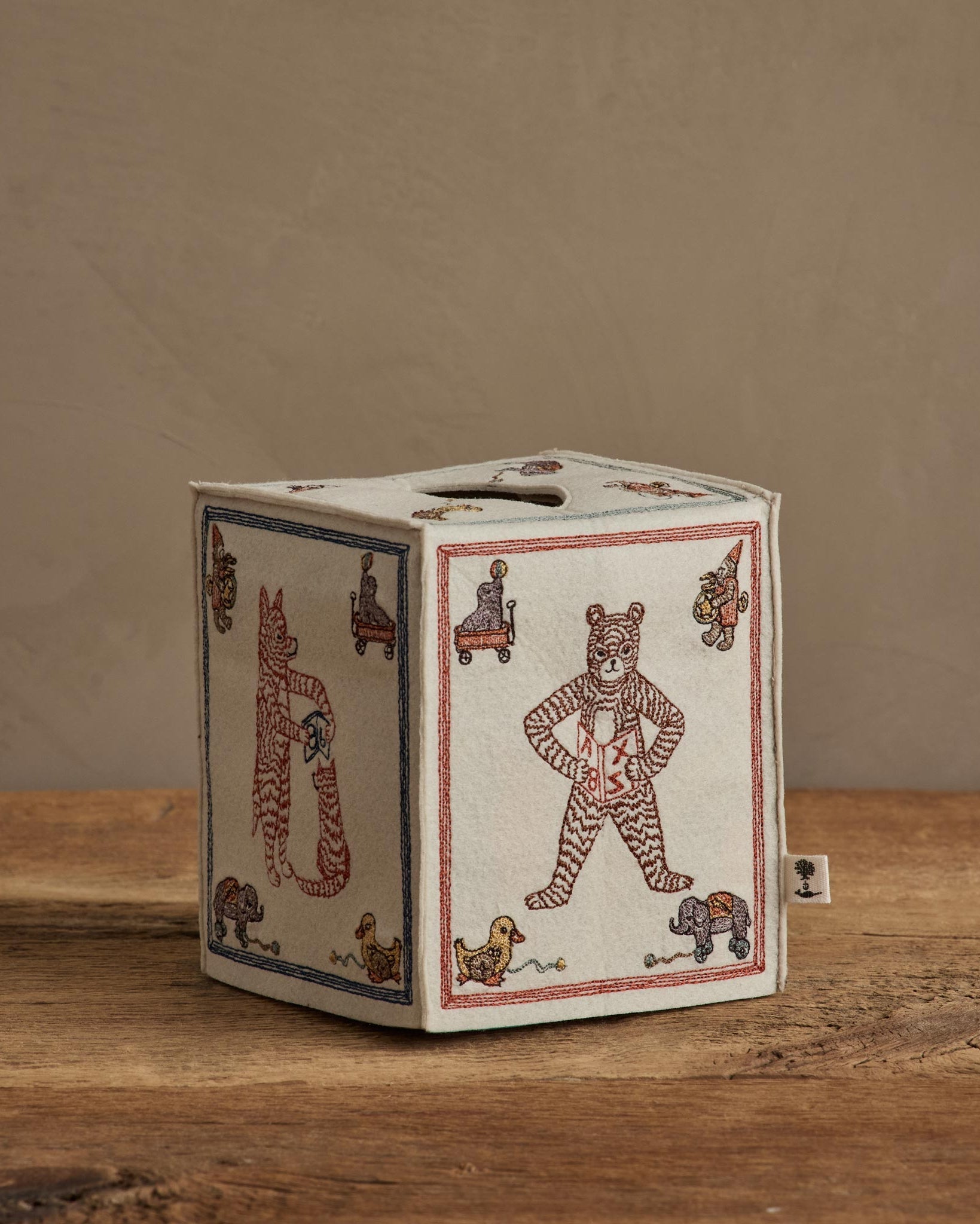 ABC Tissue Box Cover embroidered side view