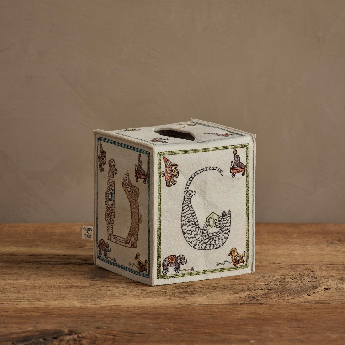 ABC Tissue Box Cover third embroidered side