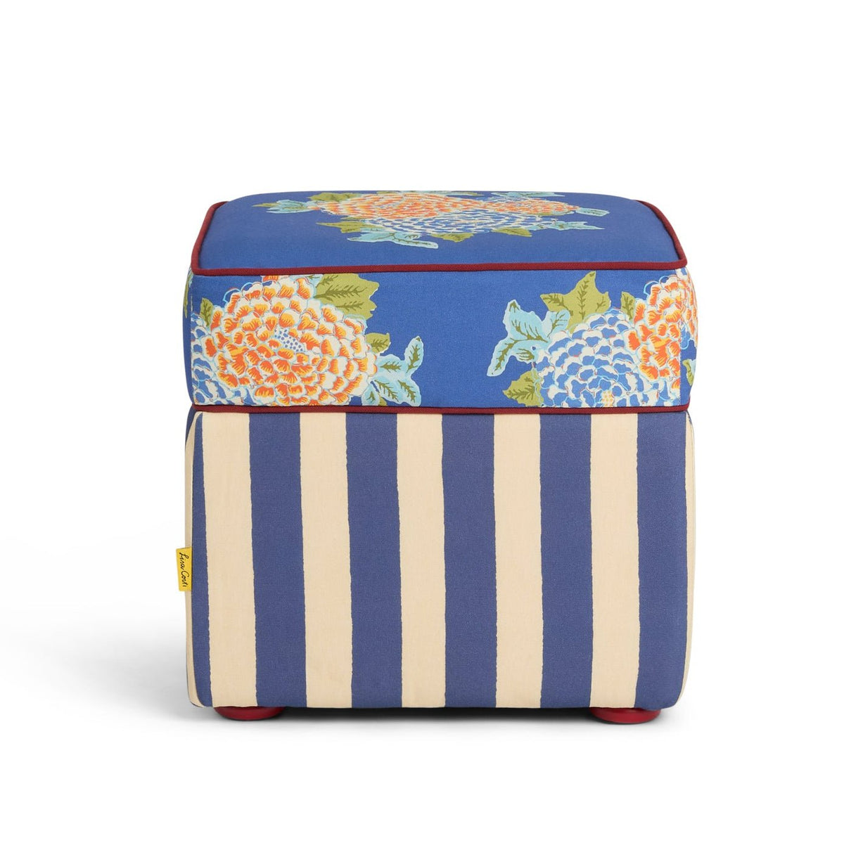Corolla Blue and Stripes Blue, Cream Pouf - Ottoman | Lisa Corti - Bon Ton goods