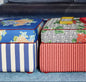 Corolla Blue and Stripes Blue, Cream Pouf - Ottoman | Lisa Corti - Bon Ton goods