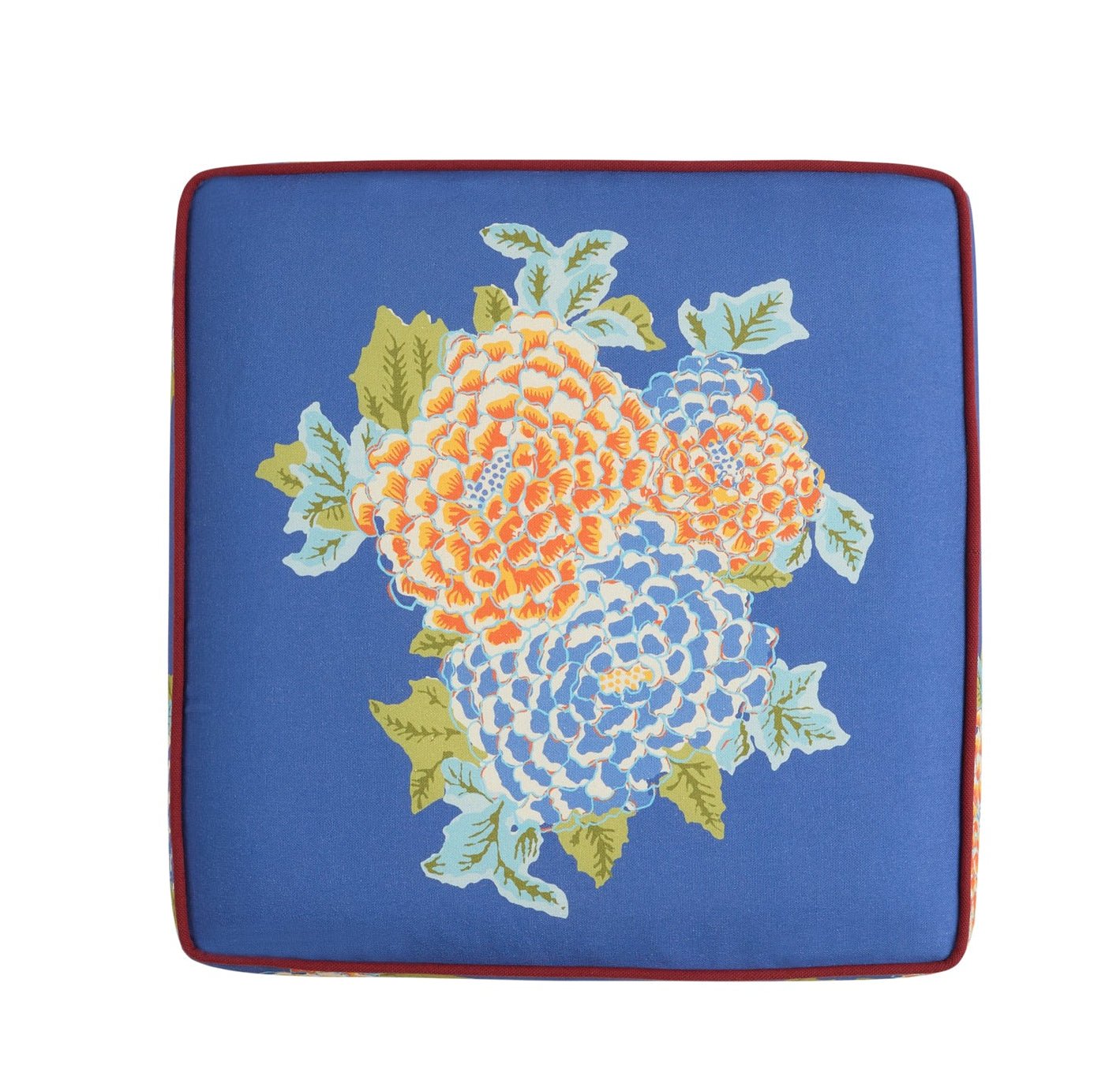 Corolla Blue and Stripes Blue, Cream Pouf - Ottoman | Lisa Corti - Bon Ton goods