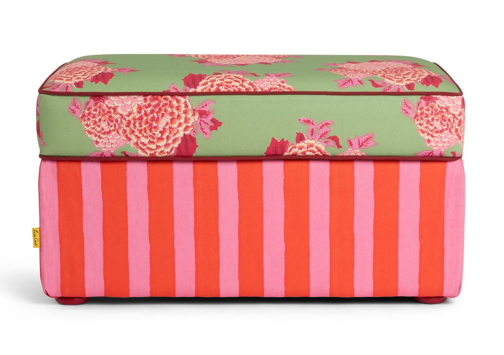 Corolla Green and Stripes Red, Pink Pouf - Ottoman | Lisa Corti - Bon Ton goods
