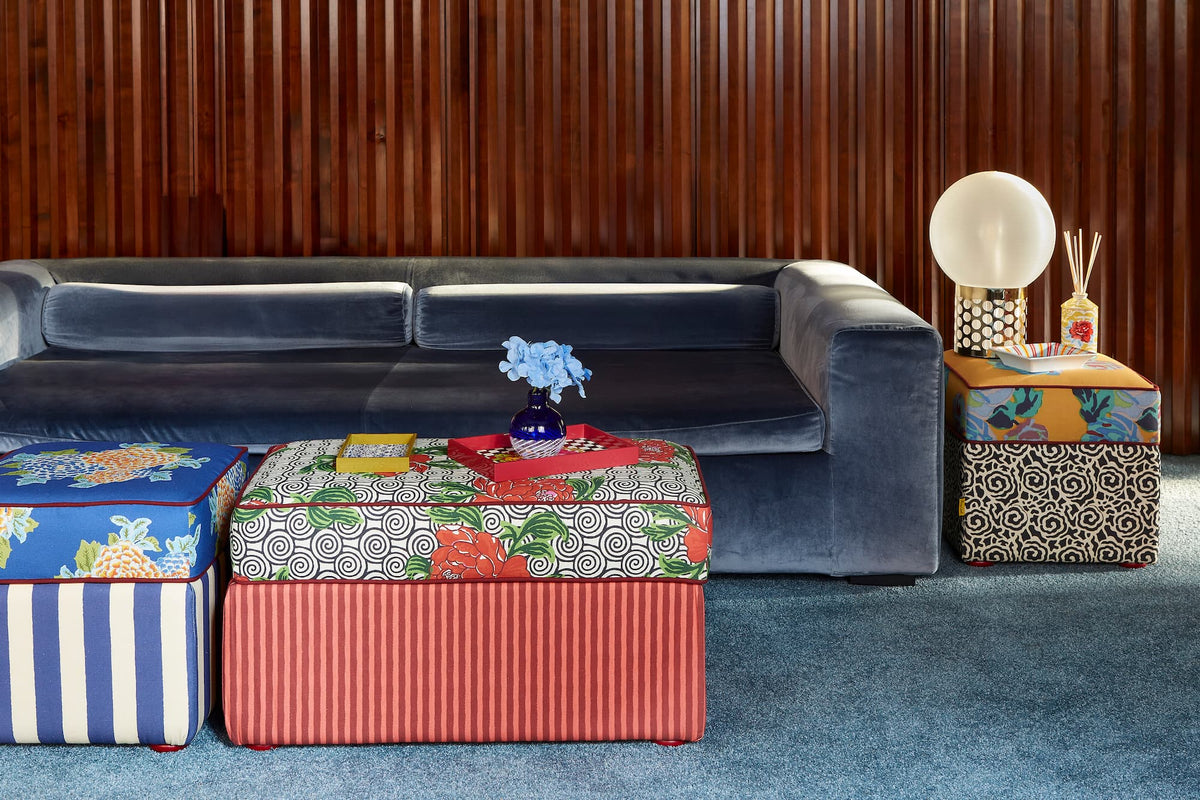 Corolla Green and Stripes Red, Pink Pouf - Ottoman | Lisa Corti - Bon Ton goods
