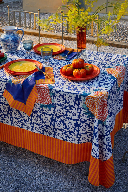 Arabesque Corolla Blue Natural Cotton Cloth 110x110 | Lisa Corti