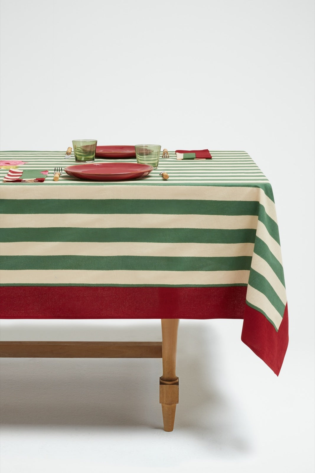 Nizam Stripes Green Natural Cotton Cloth 220 x 270 - Lisa Corti