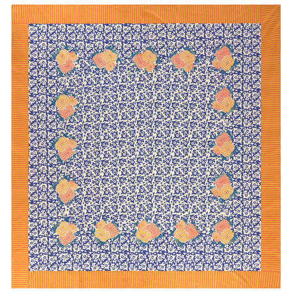 Arabesque Corolla Blue Natural Cotton Cloth 220 x 270 | Lisa Corti