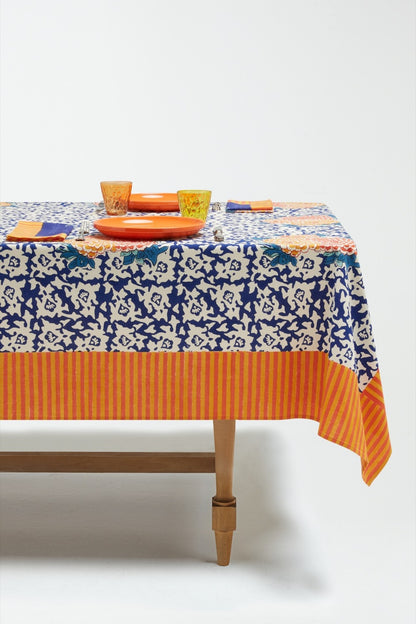 Arabesque Corolla Blue Natural Cotton Cloth 220 x 270 | Lisa Corti